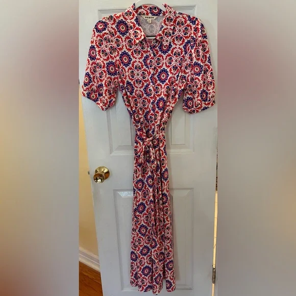 Boden, Libby, Bold Colorful Printed Tie-Waist Midi Dress - Picture 5 of 16